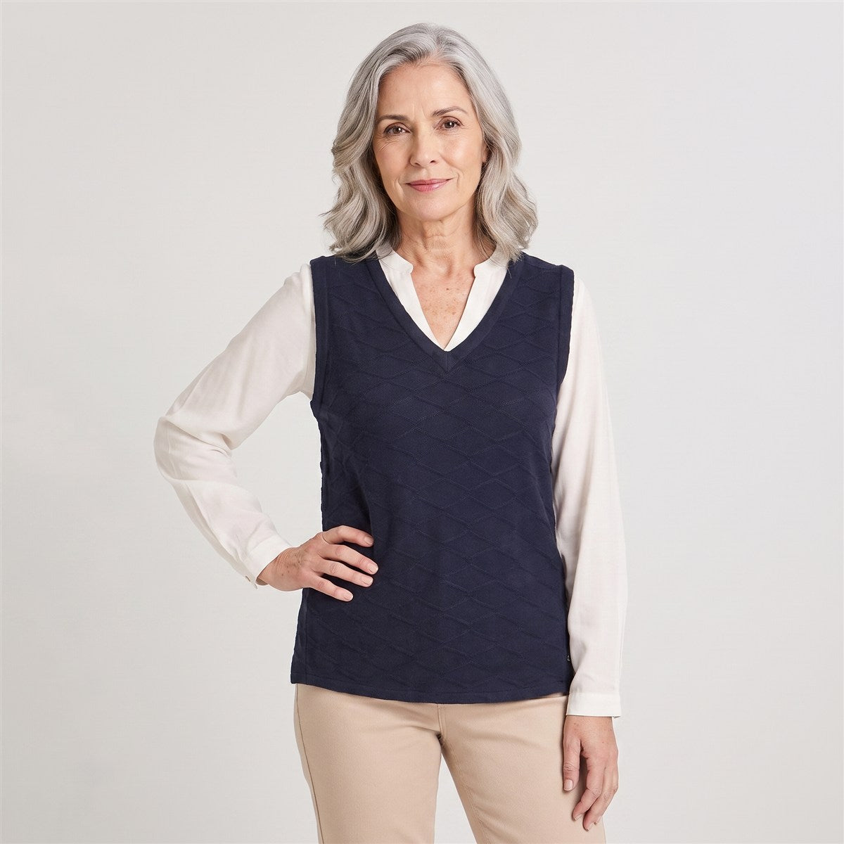 Polera Lanilla con Manga Blusa Azul en modelo adulta
