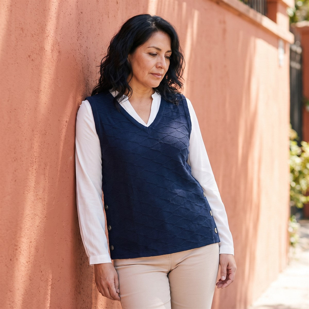 Polera Lanilla con Manga Blusa Azul lifestyle