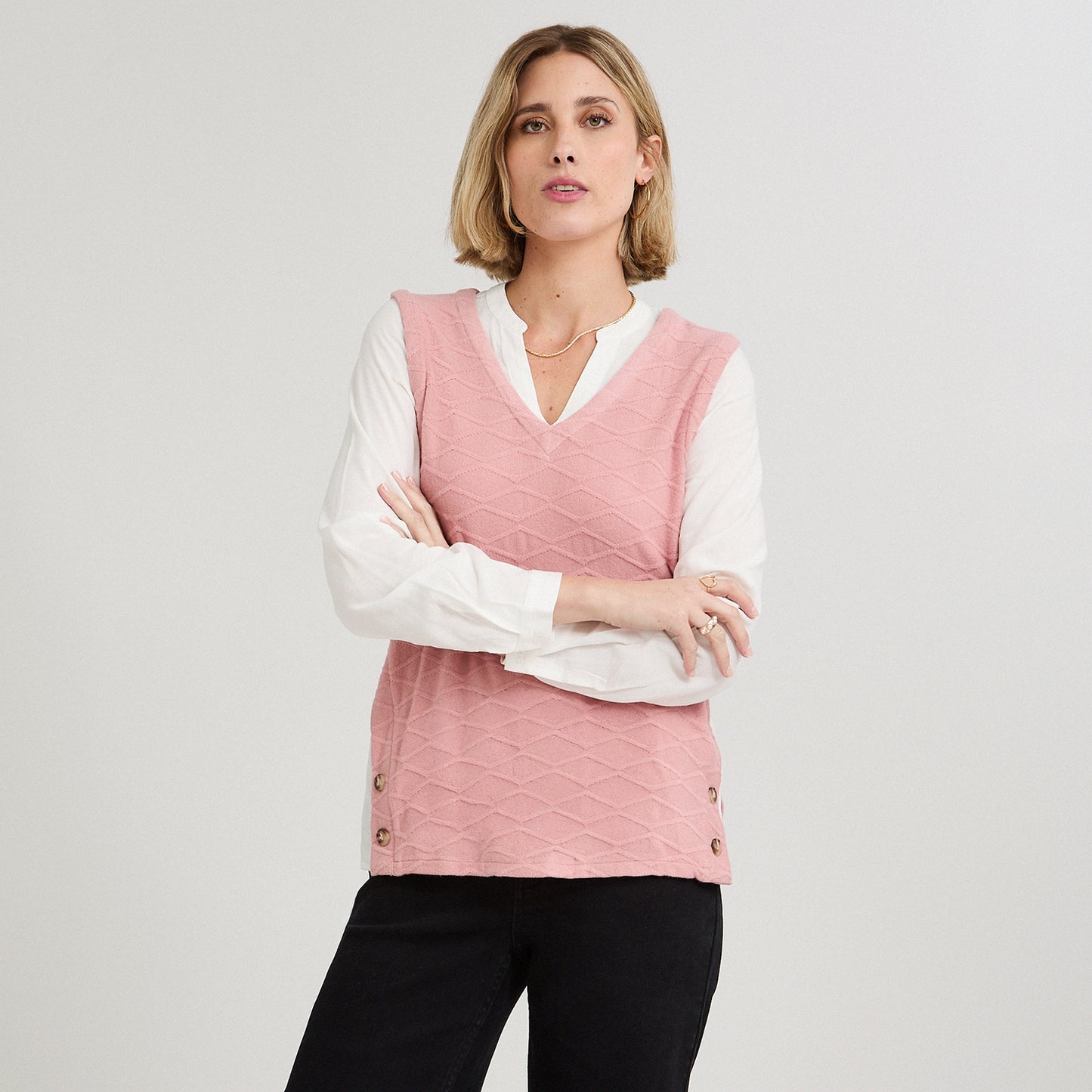 Polera Lanilla con Manga Blusa Rosado