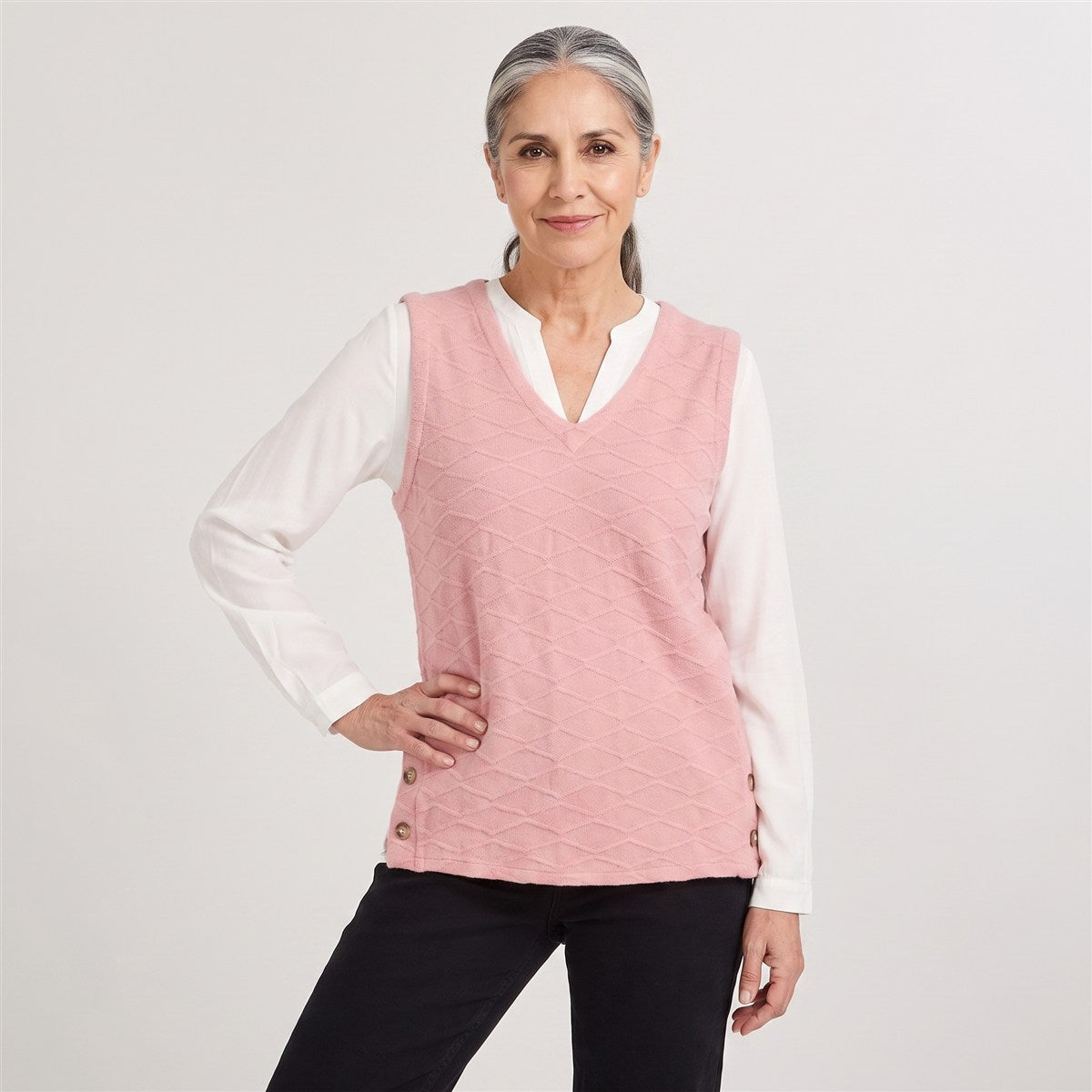 Polera Lanilla con Manga Blusa Rosado en modelo adulta