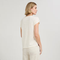 Polera Manga Corta con Estampado y Strass Beige