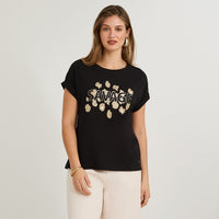 Polera Manga Corta Estampada Negro