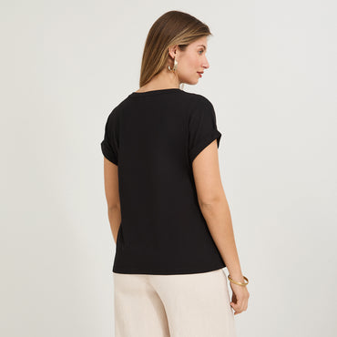 Polera Manga Corta Estampada Negro