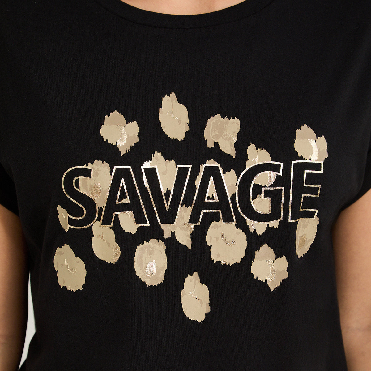 Polera Manga Corta Estampada Negro