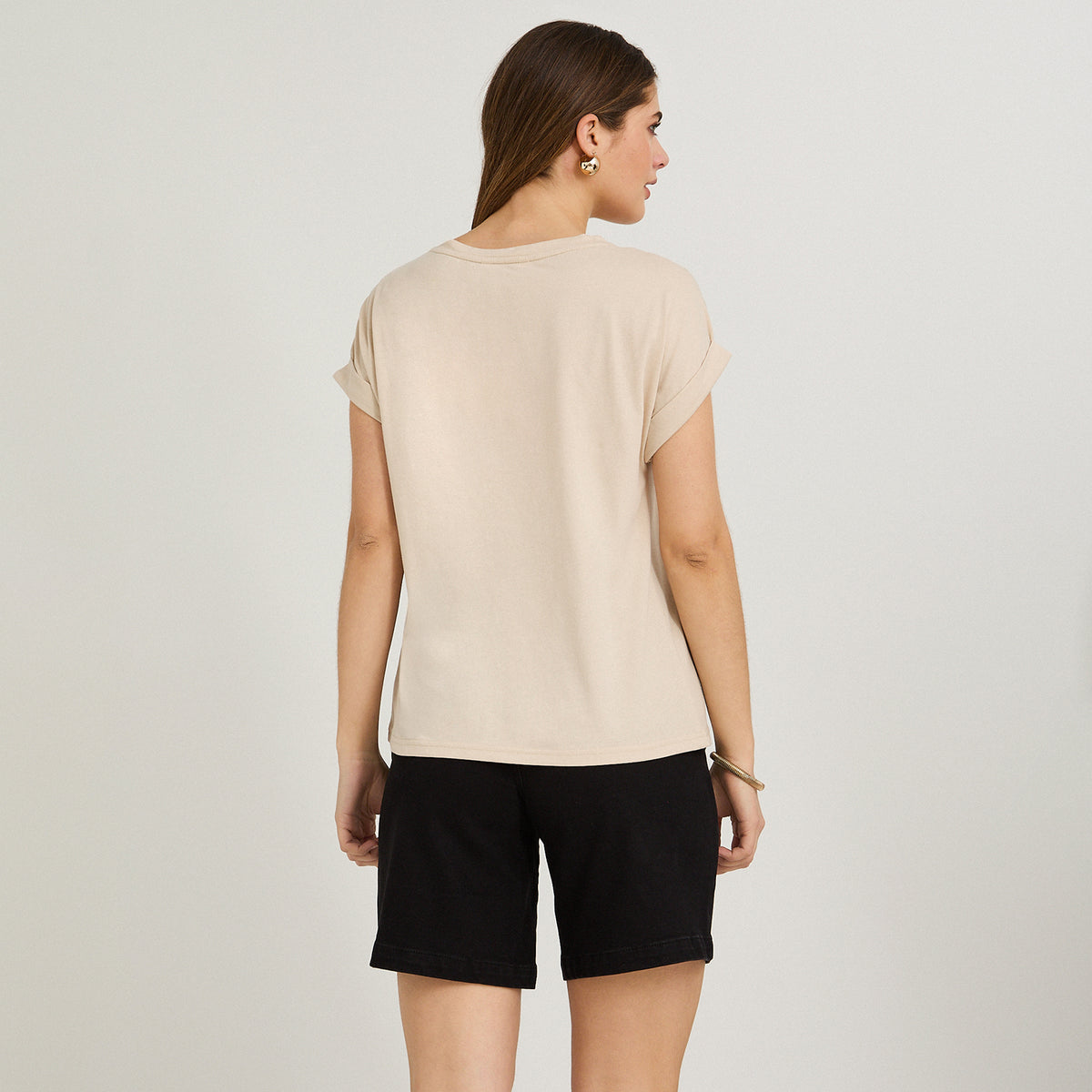 Polera Manga Corta Estampada Beige