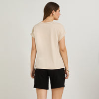 Polera Manga Corta Estampada Beige