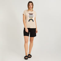 Polera Manga Corta Estampada Beige