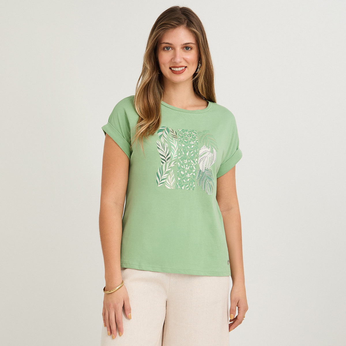 Polera Manga Corta Estampada Verde