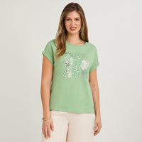 Polera Manga Corta Estampada Verde