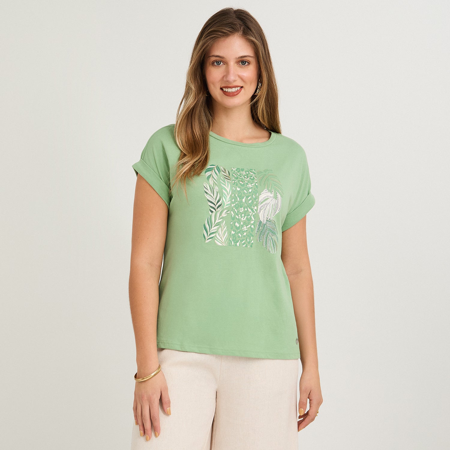 Polera Manga Corta Estampada Verde