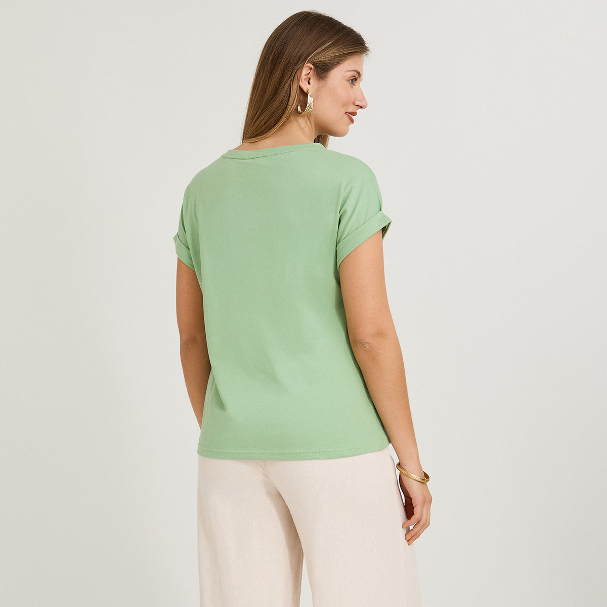 Polera Manga Corta Estampada Verde