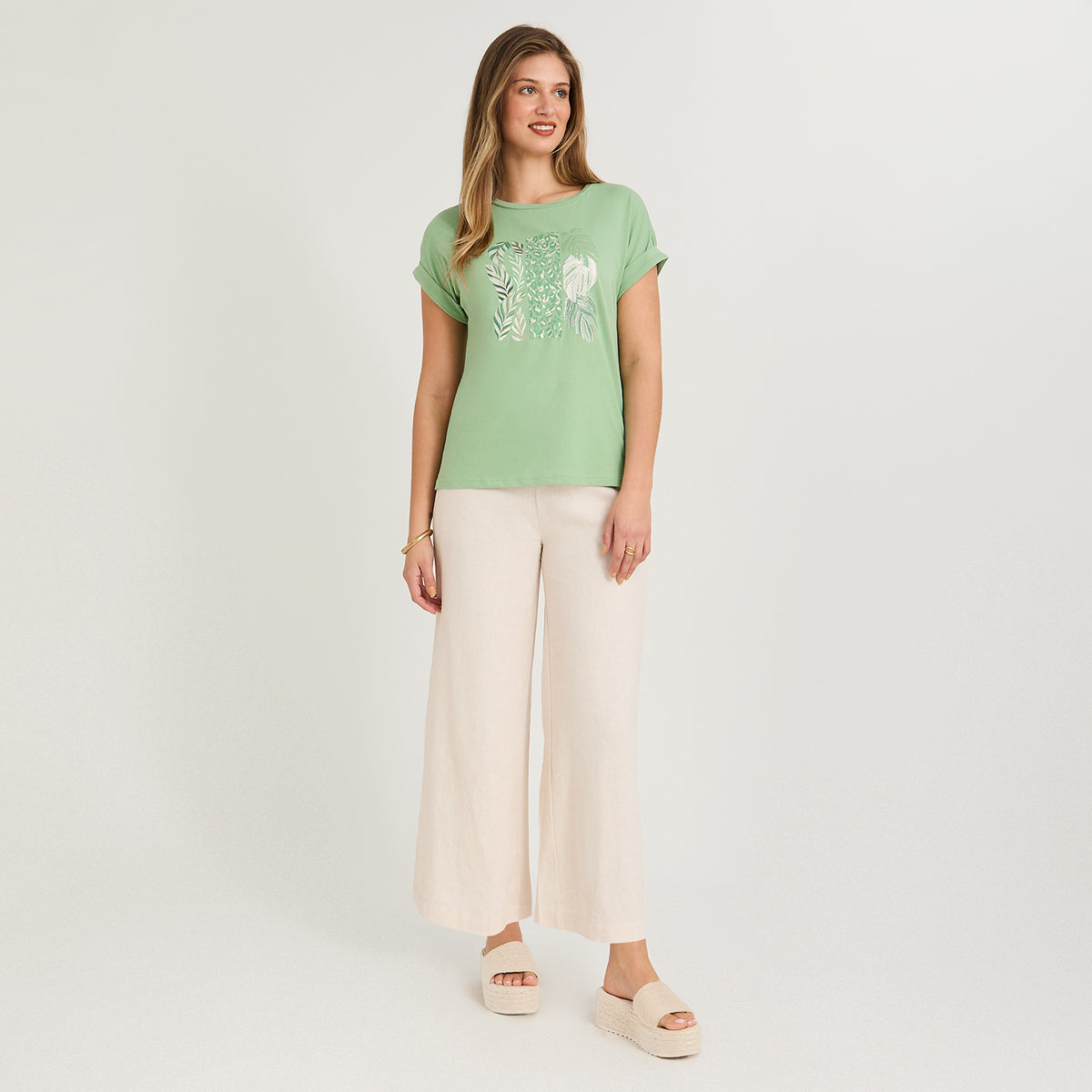Polera Manga Corta Estampada Verde