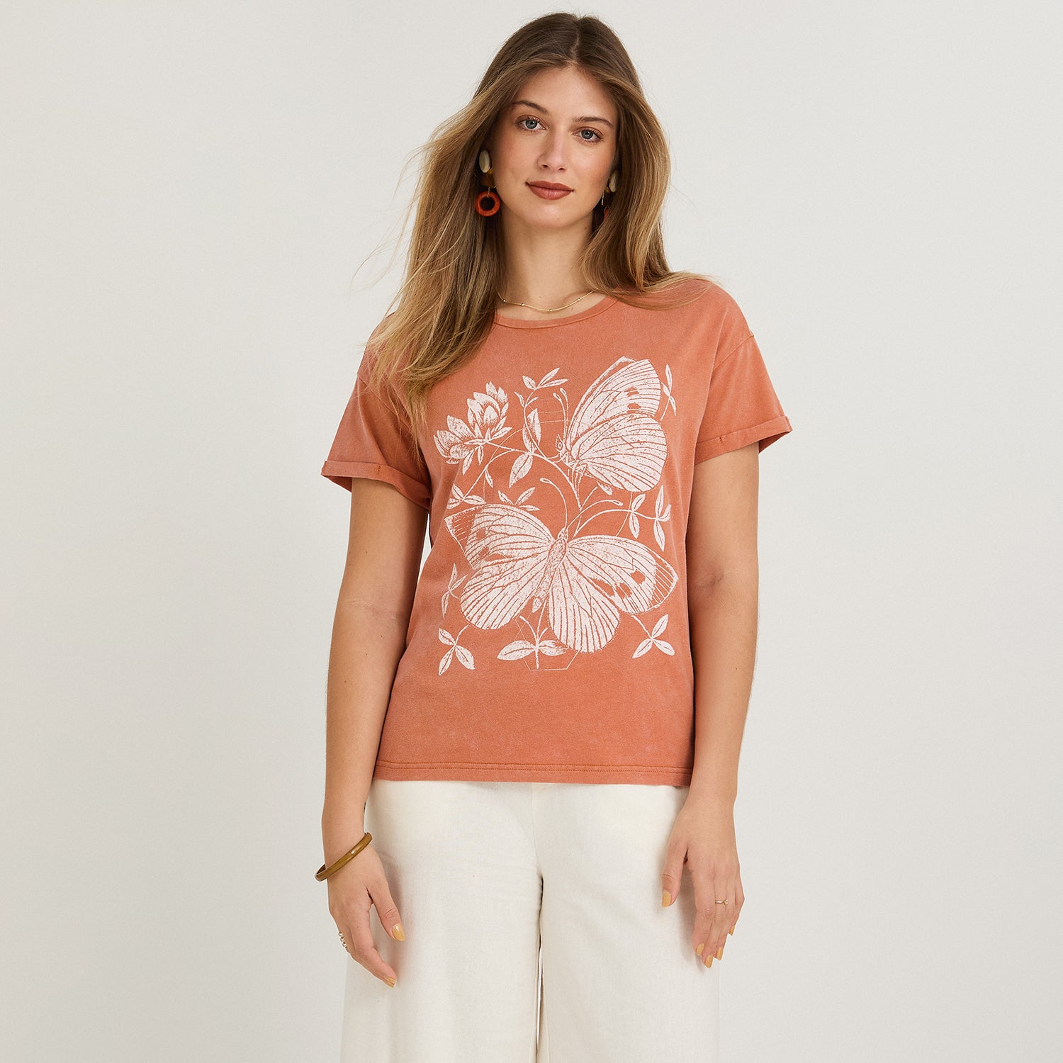 Polera Manga Corta Acid Wash Terracota