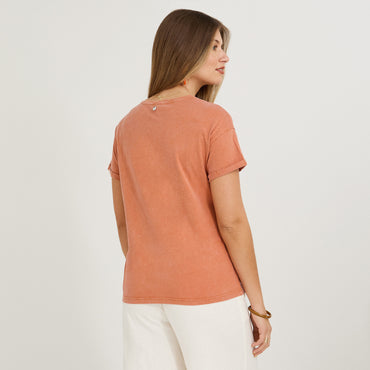 Polera Manga Corta Acid Wash Terracota