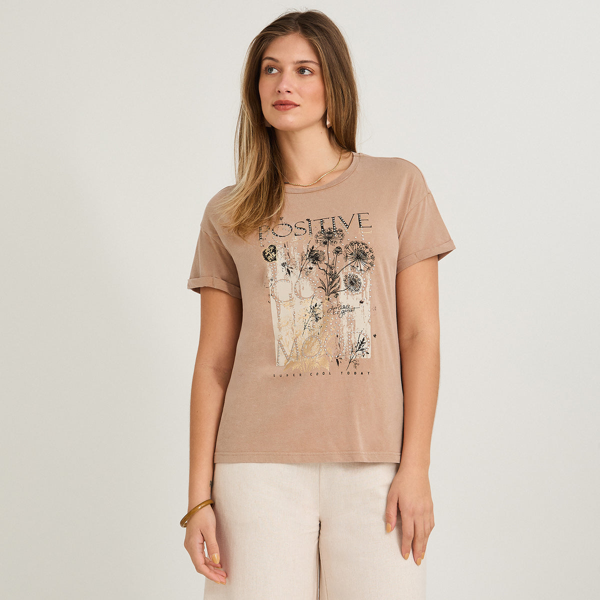 Polera Manga Corta Acid Wash Camel