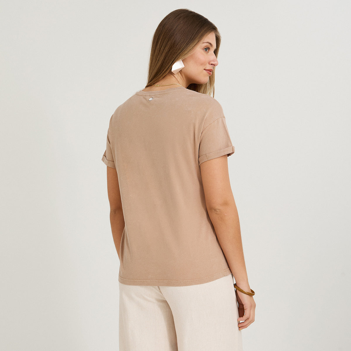 Polera Manga Corta Acid Wash Camel
