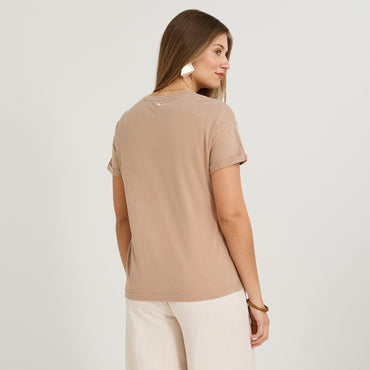 Polera Manga Corta Acid Wash Camel