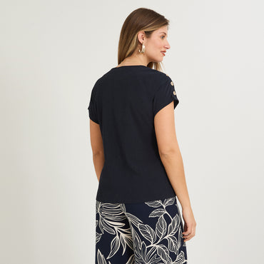 Polera Manga Corta con Botones en Hombro Azul