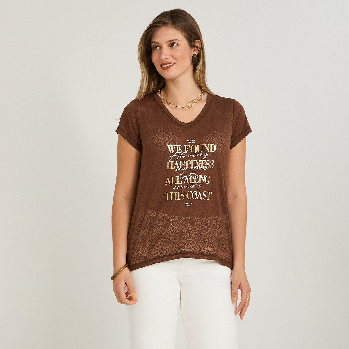 Polera con Técnica Deboré Estampada Café