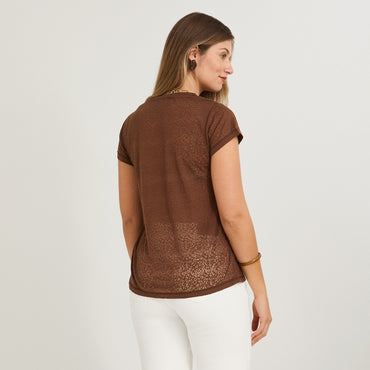 Polera con Técnica Deboré Estampada Café