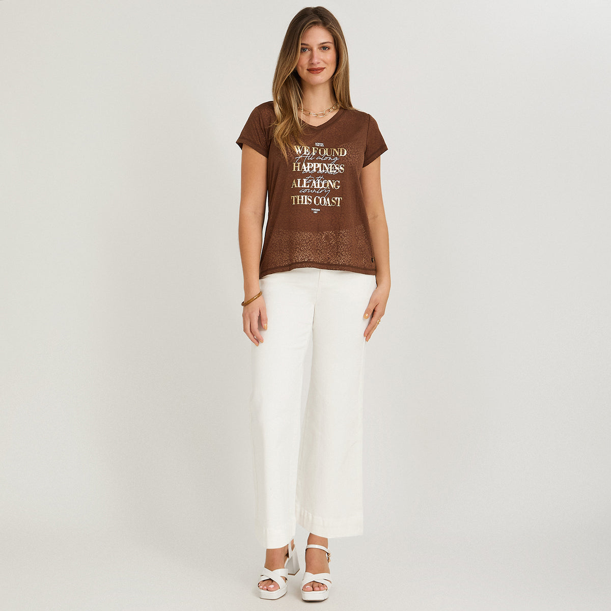 Polera con Técnica Deboré Estampada Café