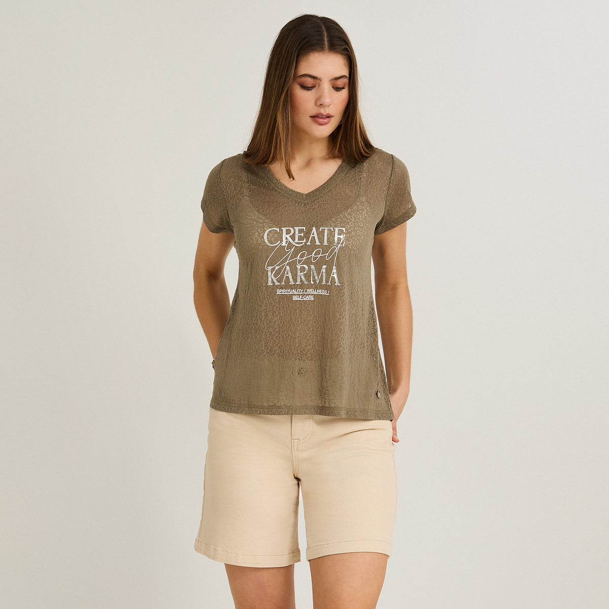 Polera con Técnica Deboré Estampada Verde