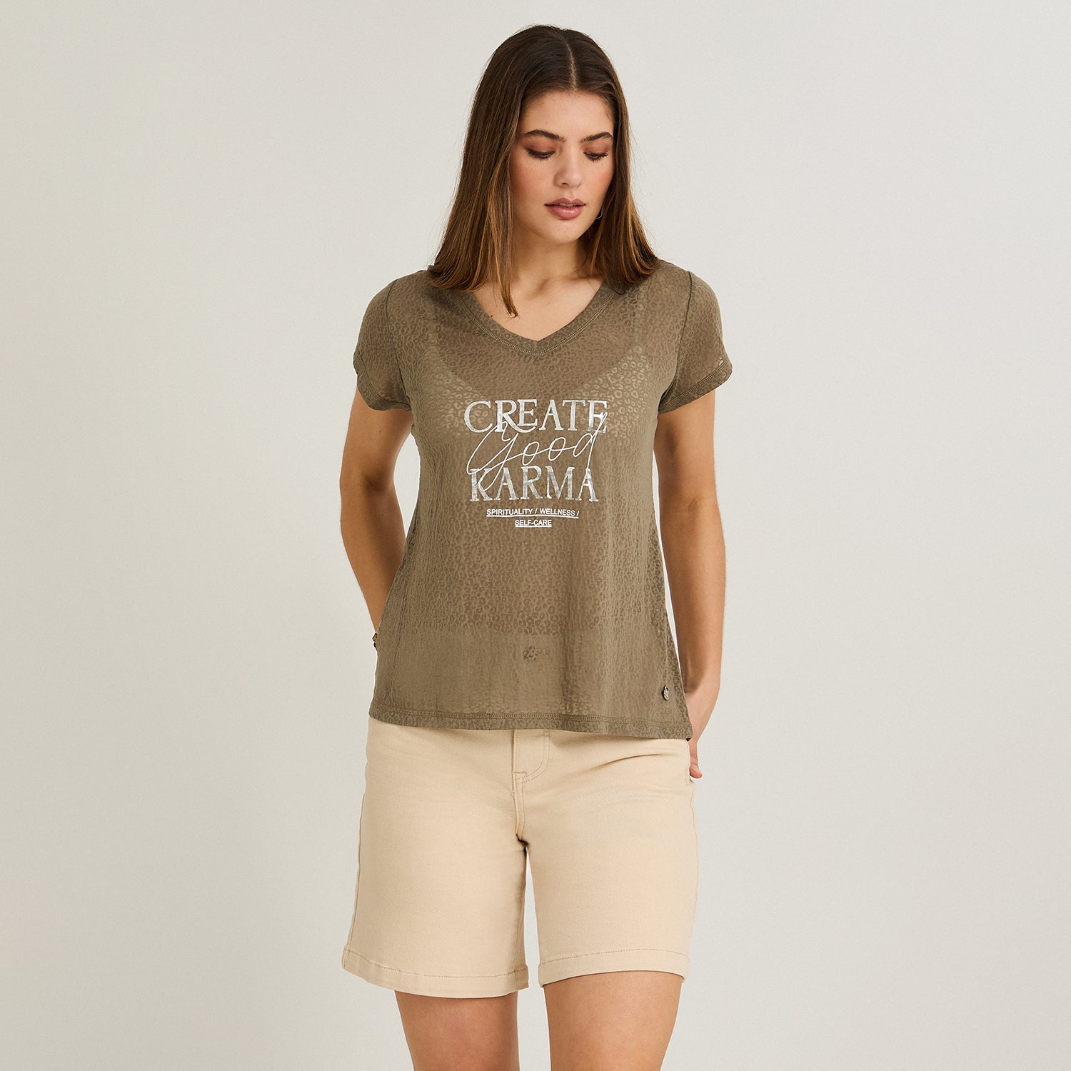 Polera con Técnica Deboré Estampada Verde
