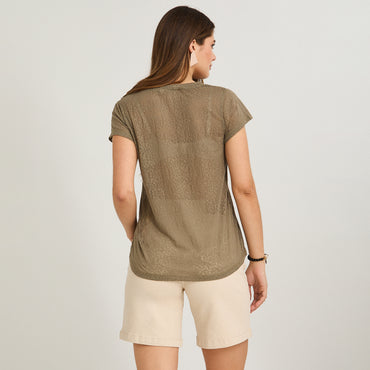 Polera con Técnica Deboré Estampada Verde