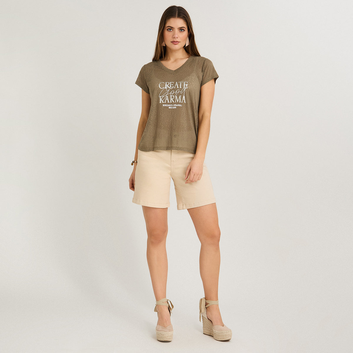 Polera con Técnica Deboré Estampada Verde