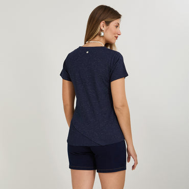 Polera Manga Corta con Aplicación en Faldón Azul