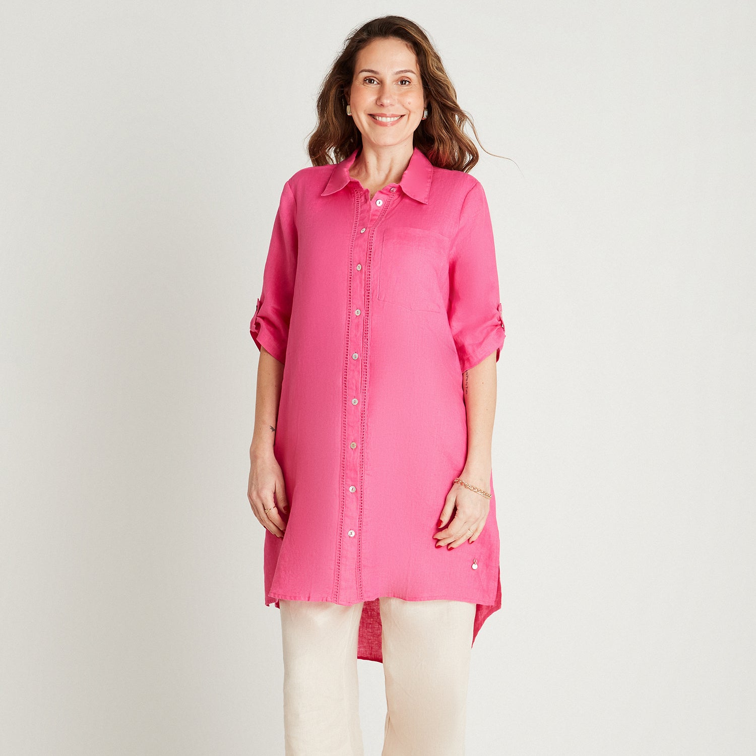 Tapado Fucsia Manga Codo Cuello Camisero Lorenzo di Pontti