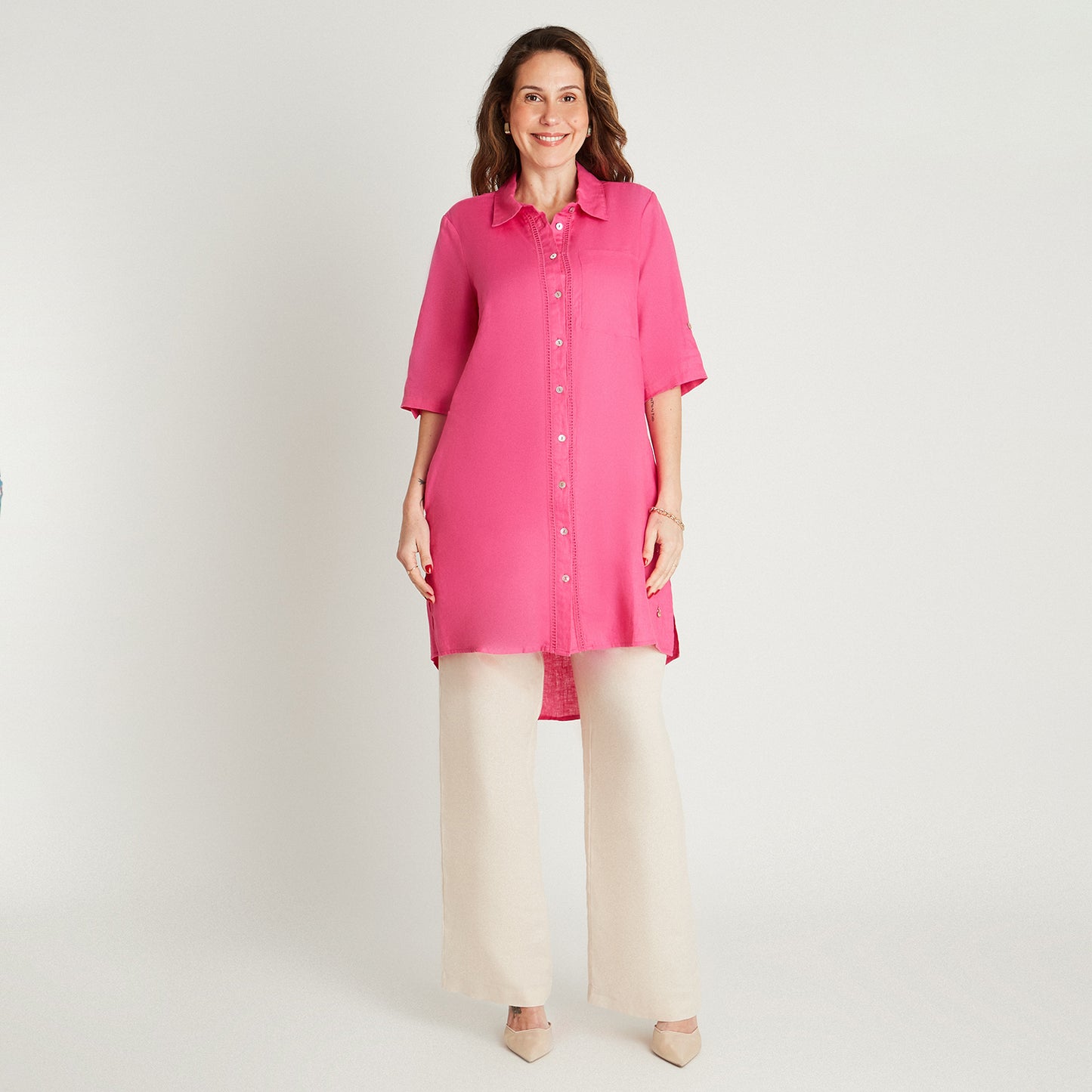 Tapado Fucsia Manga Codo Cuello Camisero Lorenzo di Pontti