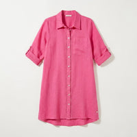 Tapado Lino Fucsia Cuello Camisero Bolsillos en plano