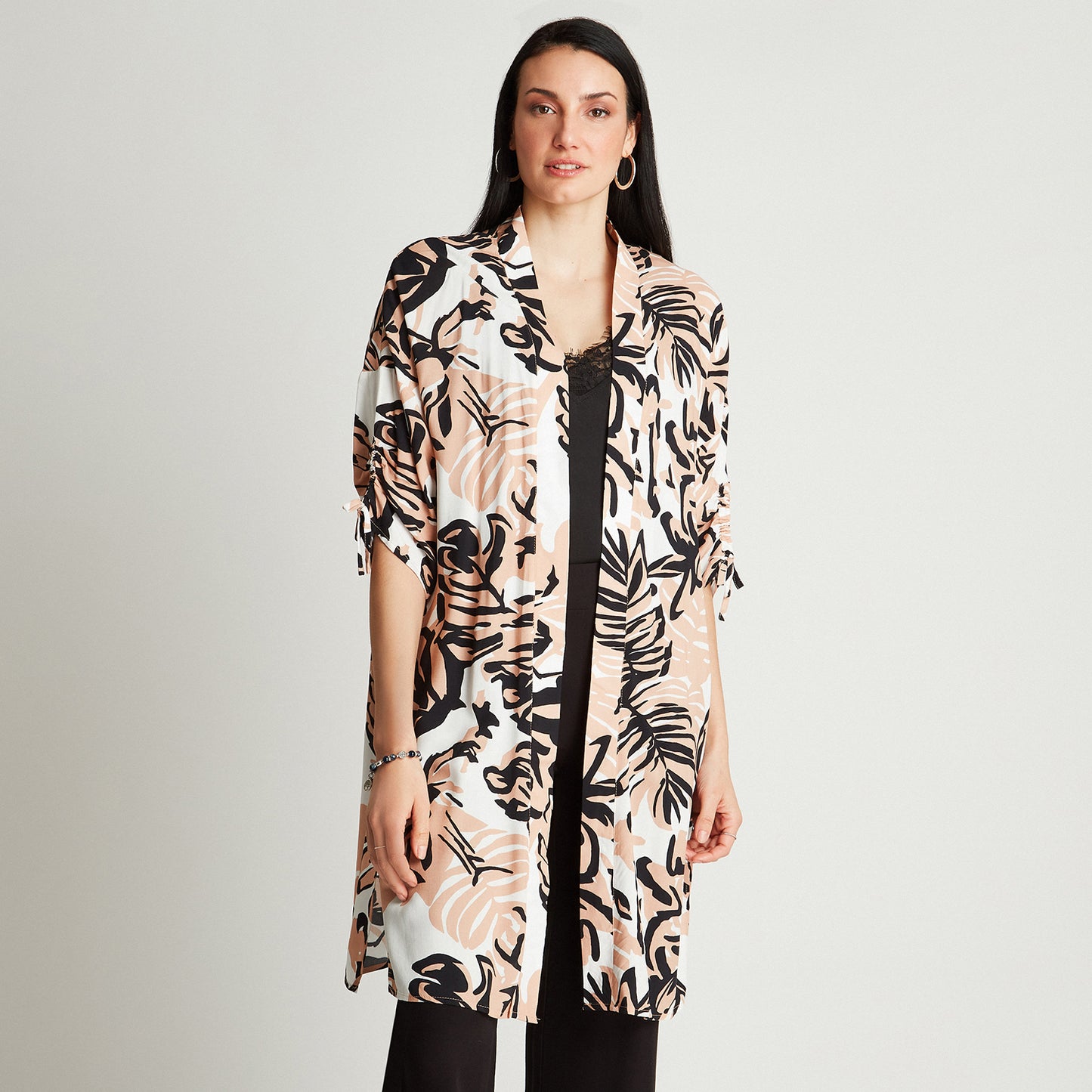 Tapado Beige Manga 3/4 Estampado