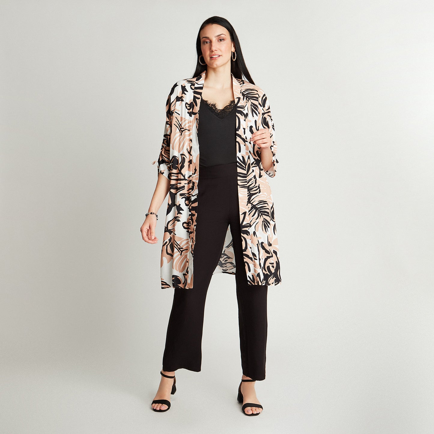 Tapado Beige Manga 3/4 Estampado