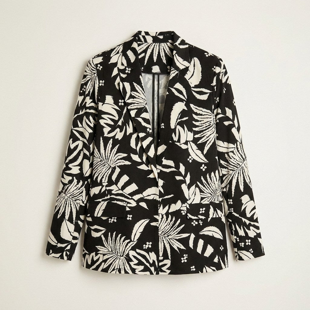 Tapado Negro Estampado Tropical en plano