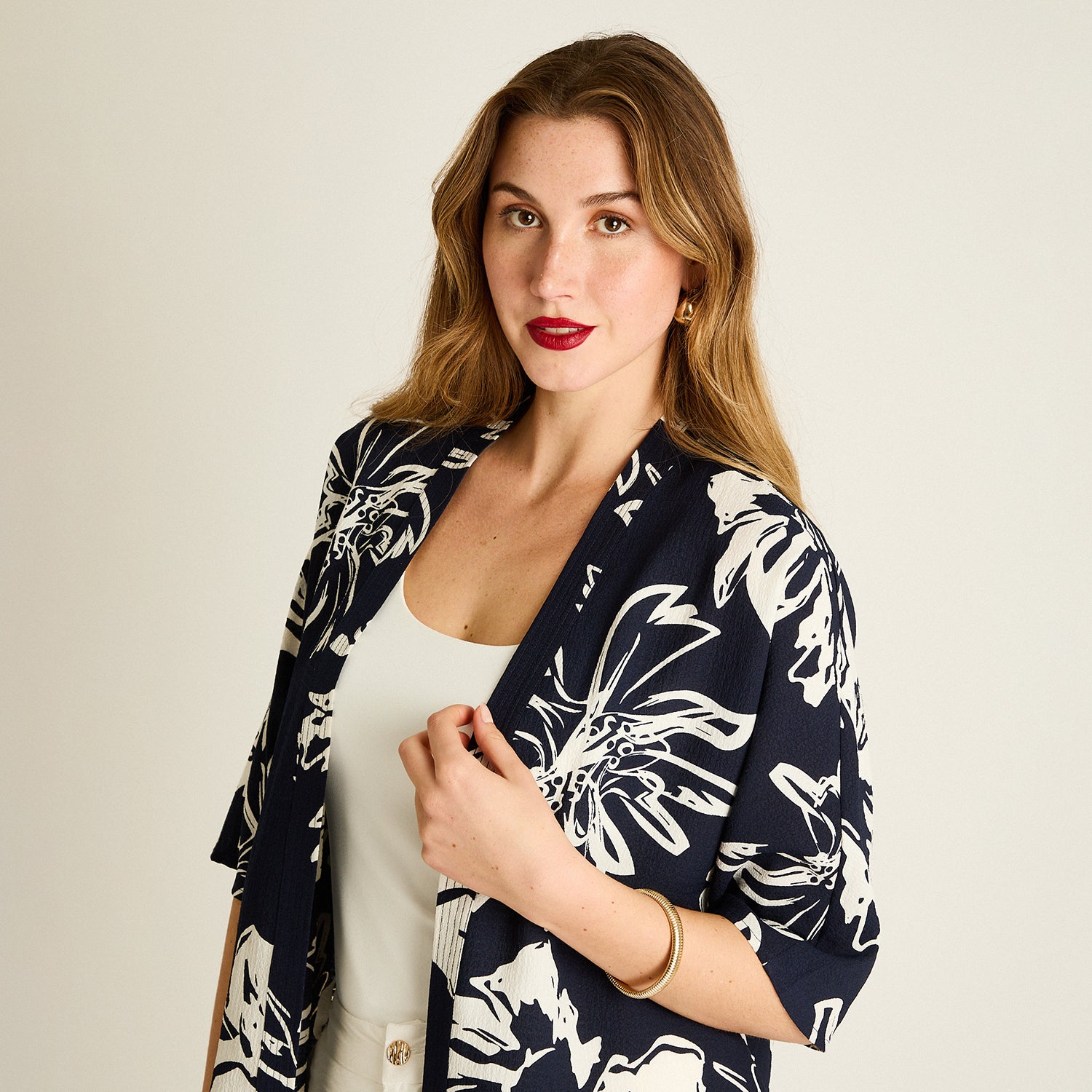 Tapado Azul Estampado Floral 3/4