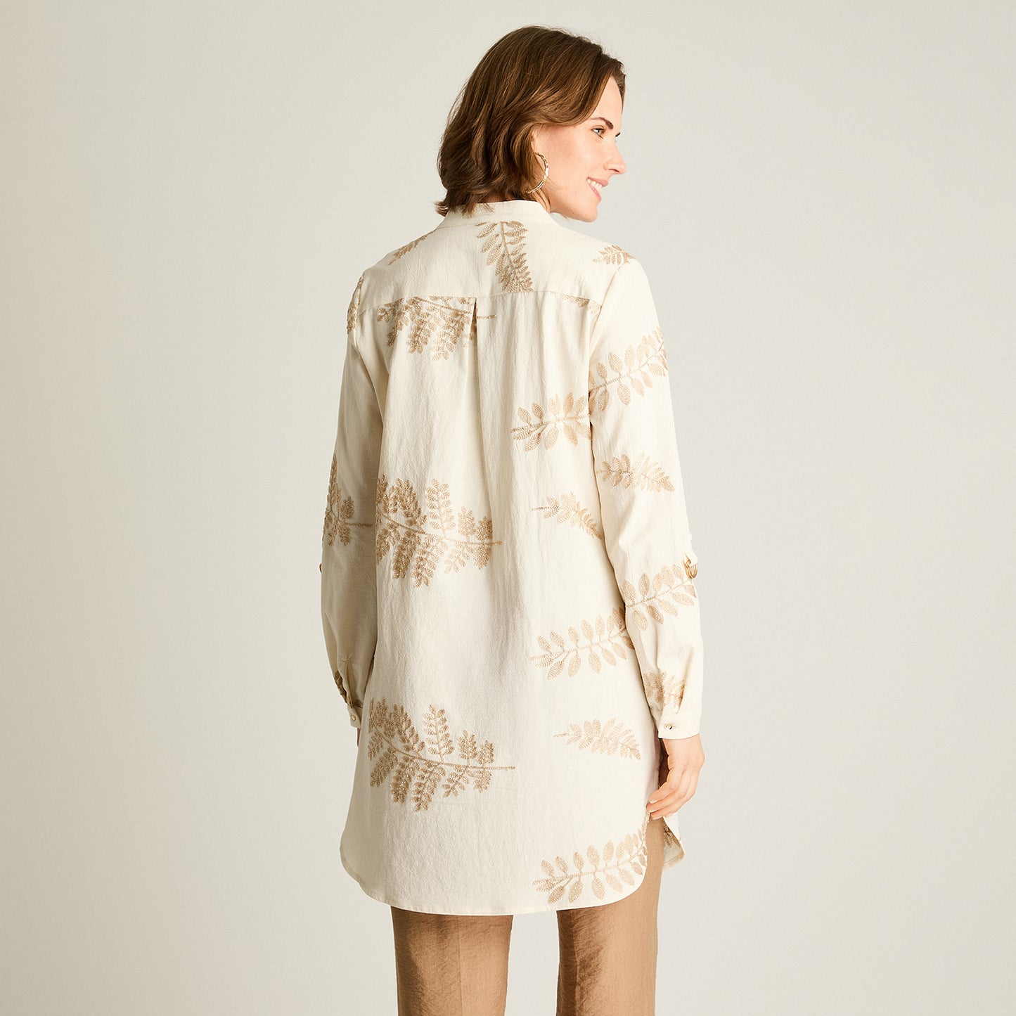 Tapado Beige Manga 3/4 con Estampado Fino