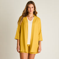 Tapado Mostaza Manga 3/4 No Elasticado Sin Forro Calce Holgado