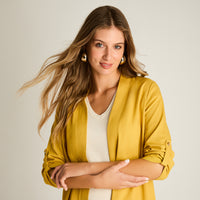 Tapado Mostaza Manga 3/4 No Elasticado Sin Forro Calce Holgado