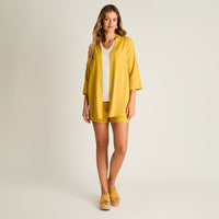 Tapado Mostaza Manga 3/4 No Elasticado Sin Forro Calce Holgado