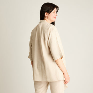 Tapado Beige Manga 3/4 No Elasticado Sin Forro Calce Holgado