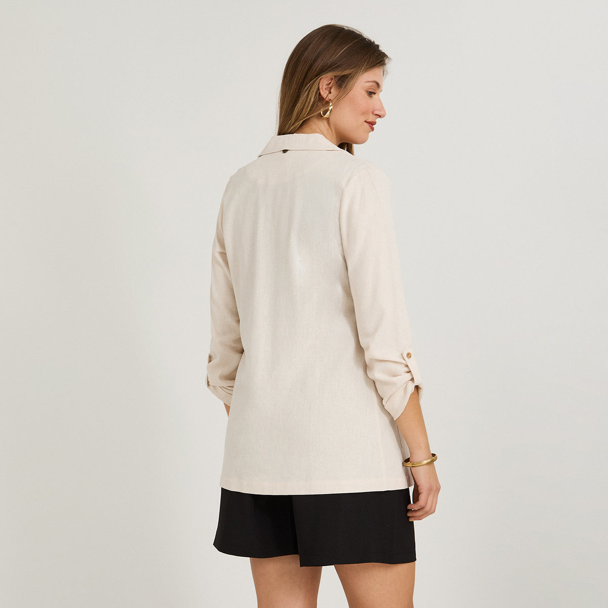 Tapado de Lino Manga Roll Up Beige