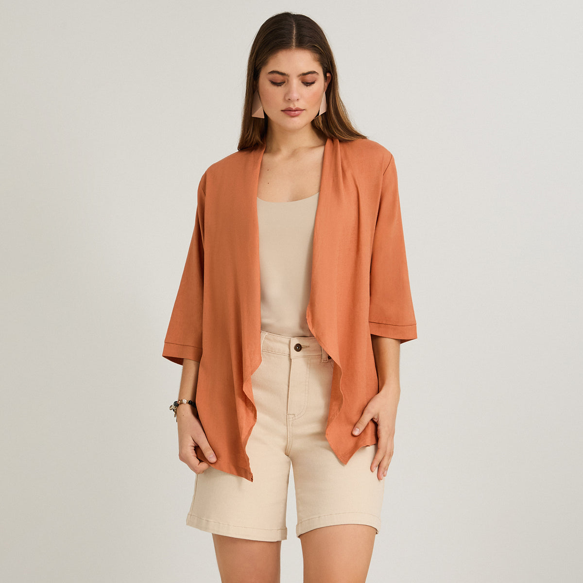 Tapado Asimétrico Look Lino Terracota