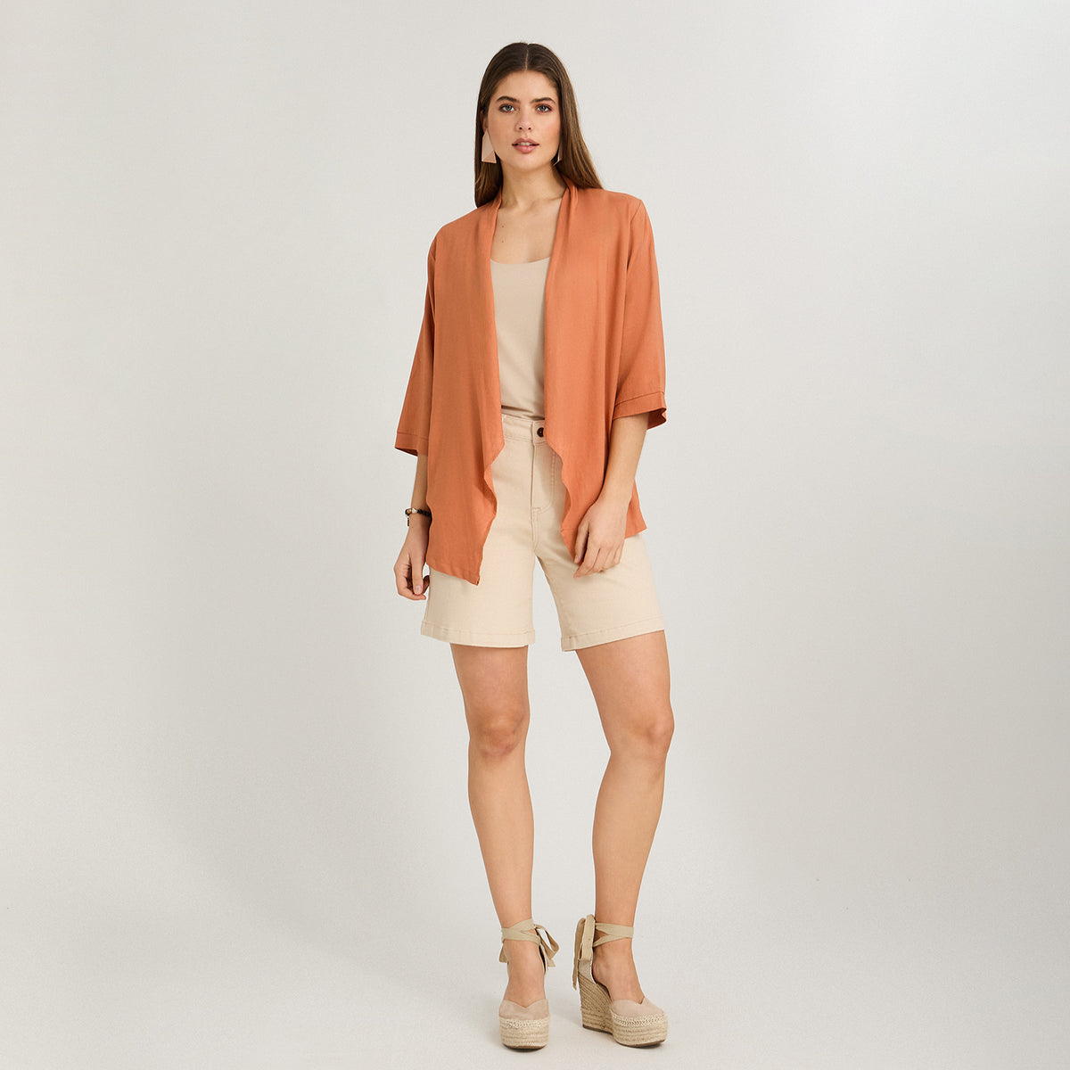 Tapado Asimétrico Look Lino Terracota