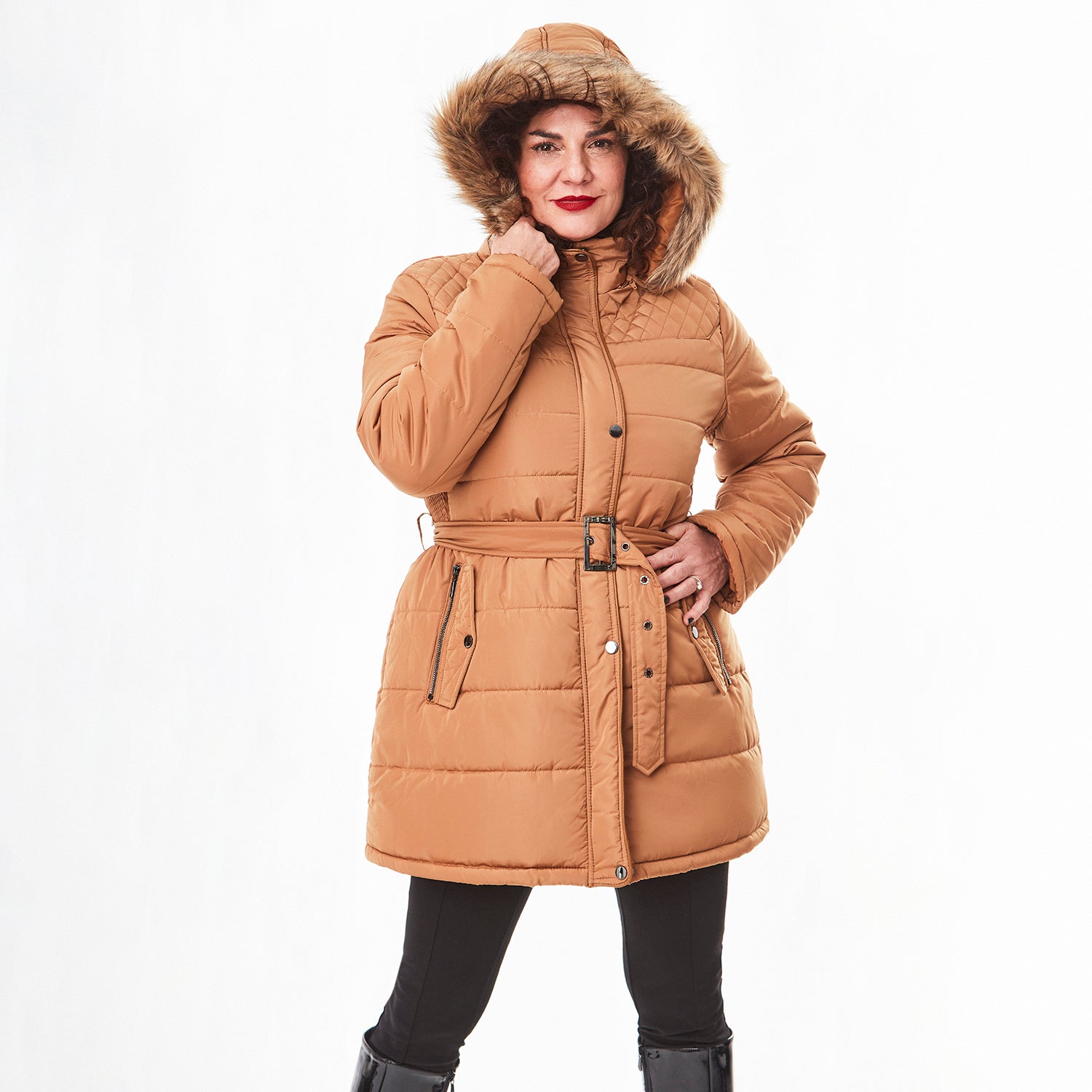 Parka Acolchada Con Gorro Desmontable Camel