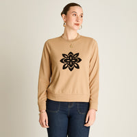 Poleron Algodon Camel Manga Larga Elasticidad Baja Sin Forro Calce Normal Tela Punto