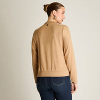 Poleron Algodon Camel Manga Larga Elasticidad Baja Sin Forro Calce Normal Tela Punto