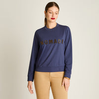 Poleron Algodon Azul Manga Larga Elasticidad Baja Sin Forro Calce Normal Tela Punto