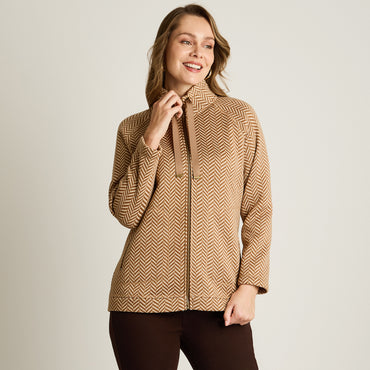 Poleron Algodon Camel Manga Larga Elasticidad Media Con Forro Calce Normal Tela Plano